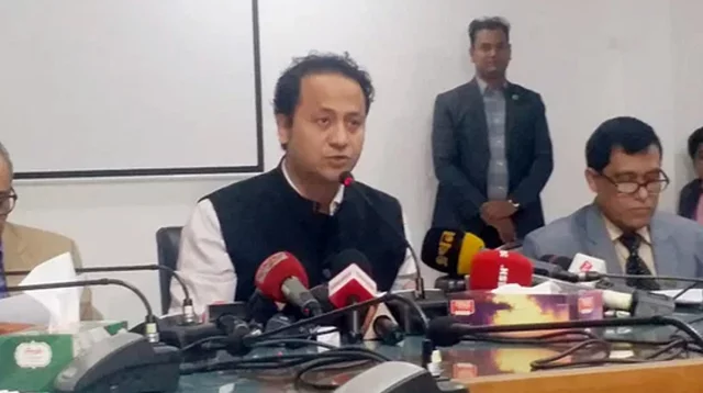আন্তর্জাতিক মাতৃভাষা ইনস্টিটিউটে সংবাদ সম্মেলনে বক্তব্য দিচ্ছেন শিক্ষামন্ত্রী মহিবুল হাসান চৌধুরী। ছবি: সংগৃহীত